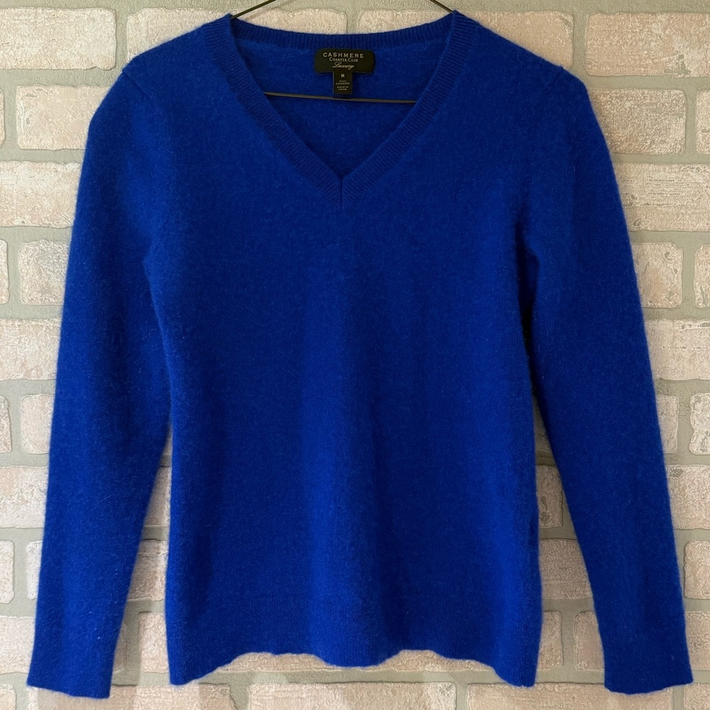 Charter Club Luxury 100% Cashmere V-Neck Long-Sleeve Cerulean Royal Blue Sweater